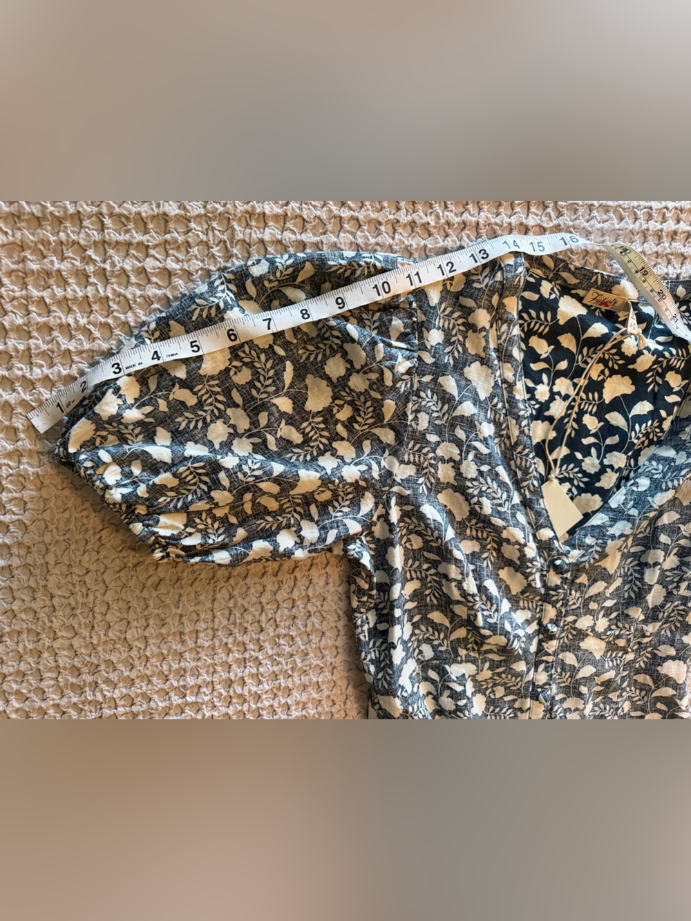 Faherty Havana Dress XS NWT Blue Ivory Floral Linen Blend Puff Sleeve Midi $198 - Picture 11 of 12